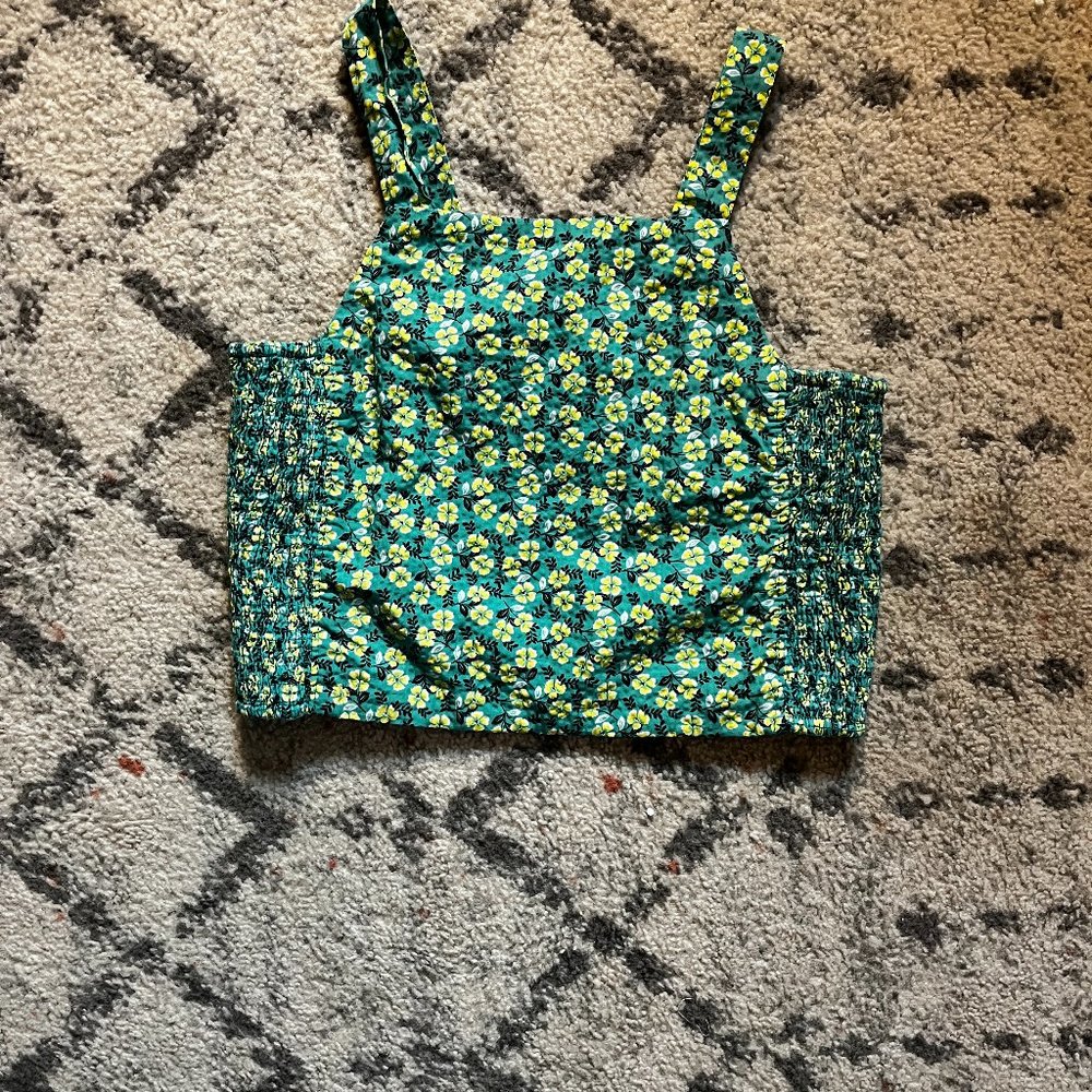 green high neck floral crop top